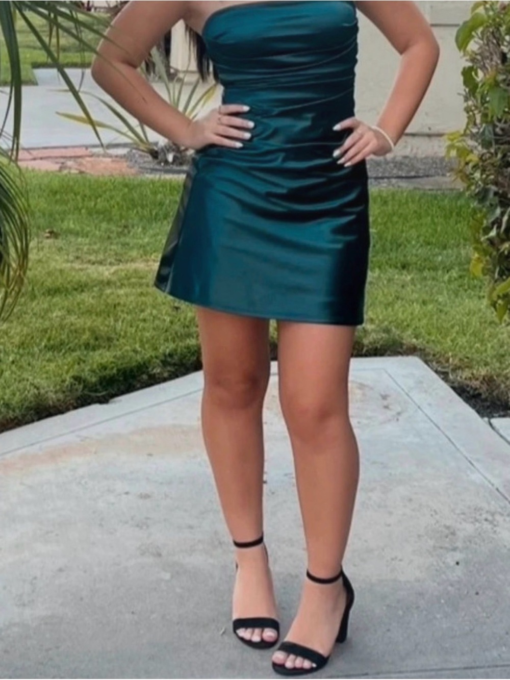Windsor Teal Satin Strapless Mini Skirt